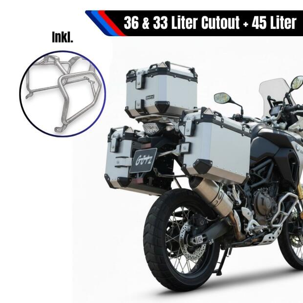 Alukofferset & Träger silber für BMW F 750/800/850/900 GS 45L & 36L+33L Cutout
