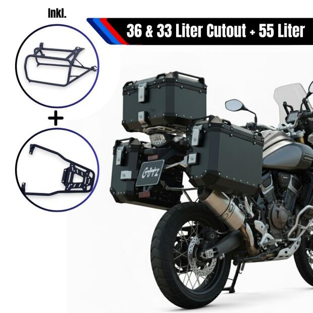 Alukofferset & Träger Schwarz für Harley RA1250 Pan America 55L & 36L+33L Cutout