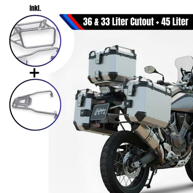Alukofferset & Träger Silber für Harley RA1250 Pan America 45L & 36L+33L Cutout