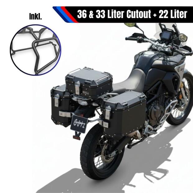 Pannier Box set alu & rack black for Suzuki DL 650 22l & 36l Cutout