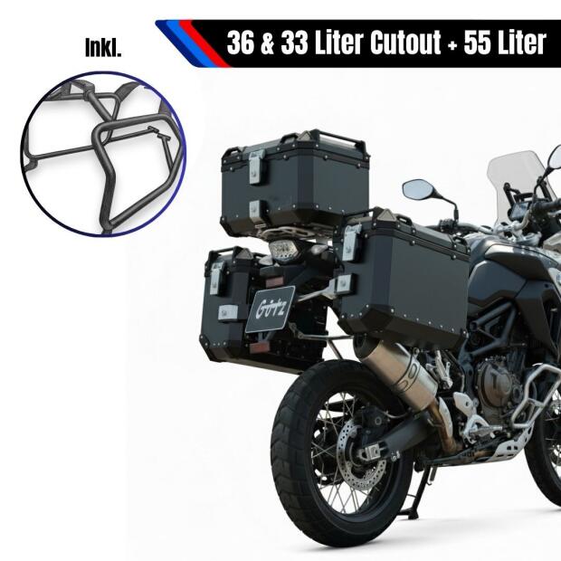 Alukofferset & Träger Schwarz für Suzuki DL 800 55L & 36L+33L Cutout