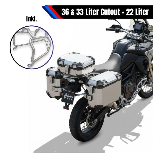 Pannier Box set alu & rack silver for Suzuki DL 800 22l & 36l Cutout