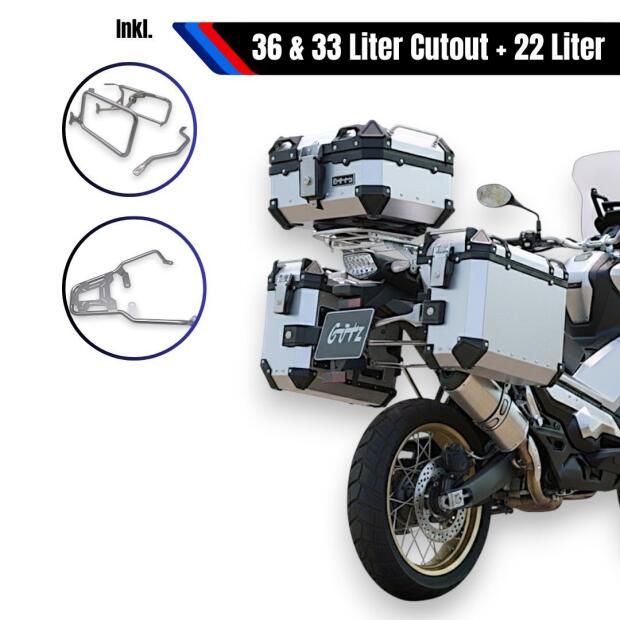 Alukofferset & Träger Silver für Honda X-ADV 750 22L & 36L+33L Cutout