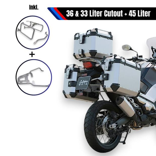 Alukofferset & Träger silber für Honda X-ADV 750 45L & 36L+33L Cutout