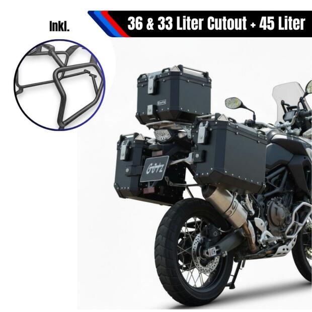 Alukofferset & Träger Schwarz für Benelli TRK 502 X 45L & 36L+33L Cutout