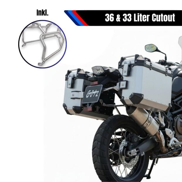 Pannier Box Set alu & rack silver for BMW BMW F750/800/850/900 GS Adventure 36l &33l Cutout