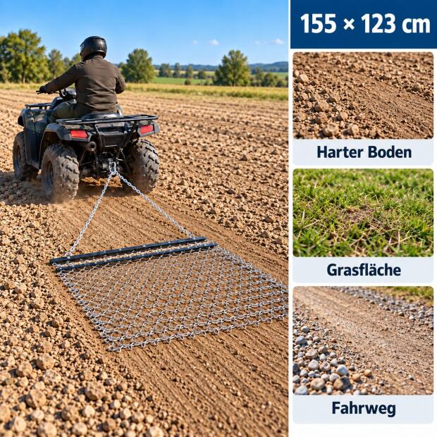Schlepp-Egge 155x126,5 cm mit Kettennetz für ATV UTV Rasentraktor