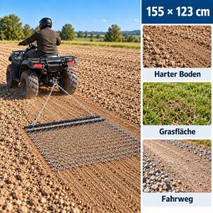 Schlepp-Egge 155x126,5 cm mit Kettennetz für ATV UTV Rasentraktor