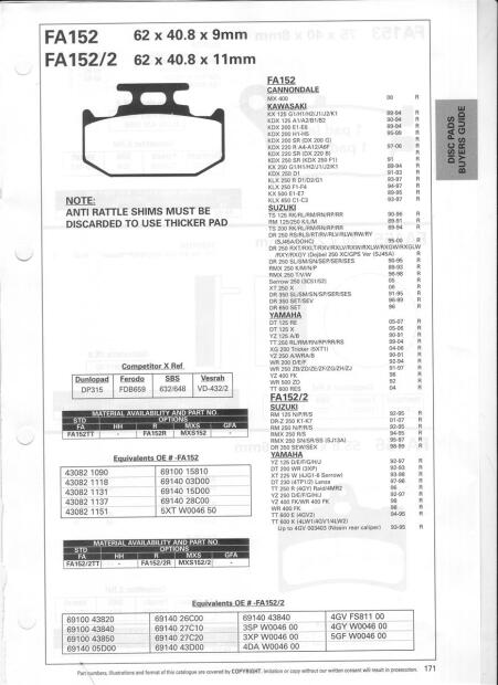 SUZUKI RM 250 N/P/R/S (RJ16A) year 92-95 rear brake pads