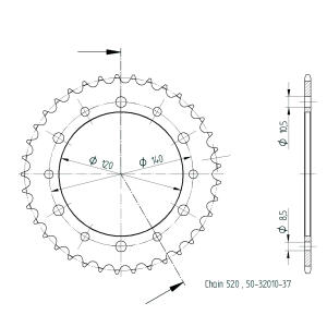 Kettenrad für Kawasaki W 800 Special Edition Zähnezahl 37