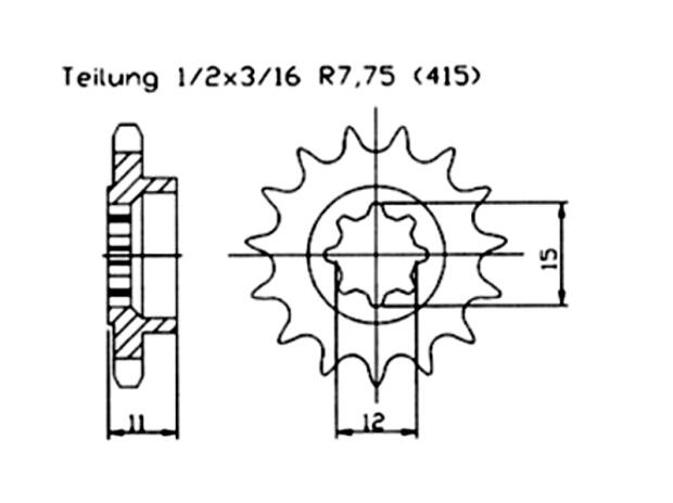 Front Sprocket 11 Teath Aprilia ET Tuareg 50 / ETX Tuareg / MX RV4 Enduro / Wind / ET Fire / AF-1 / AF-1P / AF-1 Republica / AF-1 Europa/Futura / Red Rose / RX Rally