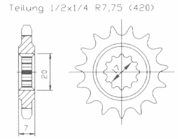 Front Sprocket 14 Teath Aprilia 50 Red Rose Classic / RS 50 Extrema 6V / RS 50 / 50 RX 6V