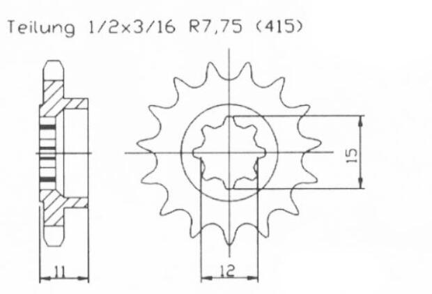 Aprilia 50 AF-1 P. 108 Replica 88-91 front sprocket 12 teeth