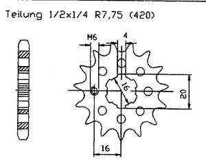 Kawasaki 65 KX A1-A2 & USA00-01 Ritzel vorne 13 Zähne