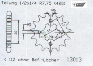 Kawasaki 80 AR C1-C582-87 Ritzel vorne 14 Zähne