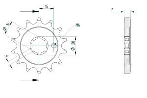 Kawasaki 85 KX A1-A5, A6F-A9F, AAF chain 42801-11 Ritzel vorne 14 Zähne