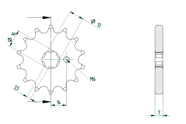 Suzuki 80 RM T/X USA 80-81 front sprocket 14 teeth