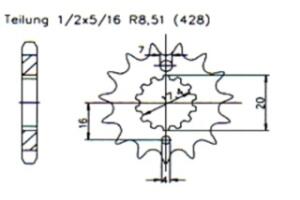 Derbi 125 GPR Nude 04-08 front sprocket 16 teeth