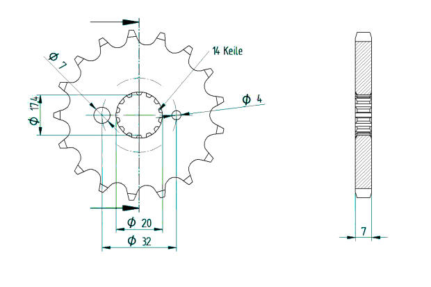 Yamaha 125 DTR ( DT125 R) 88-89 front sprocket 17 teeth