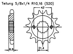 Kawasaki 750 ZX P1-P8 (ZX-7R) 520 Conversion96-03 Ritzel vorne 16 Zähne